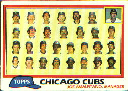 1981 Topps Baseball Cards      676     Cubs Team CL#{Joe Amalfitano MG